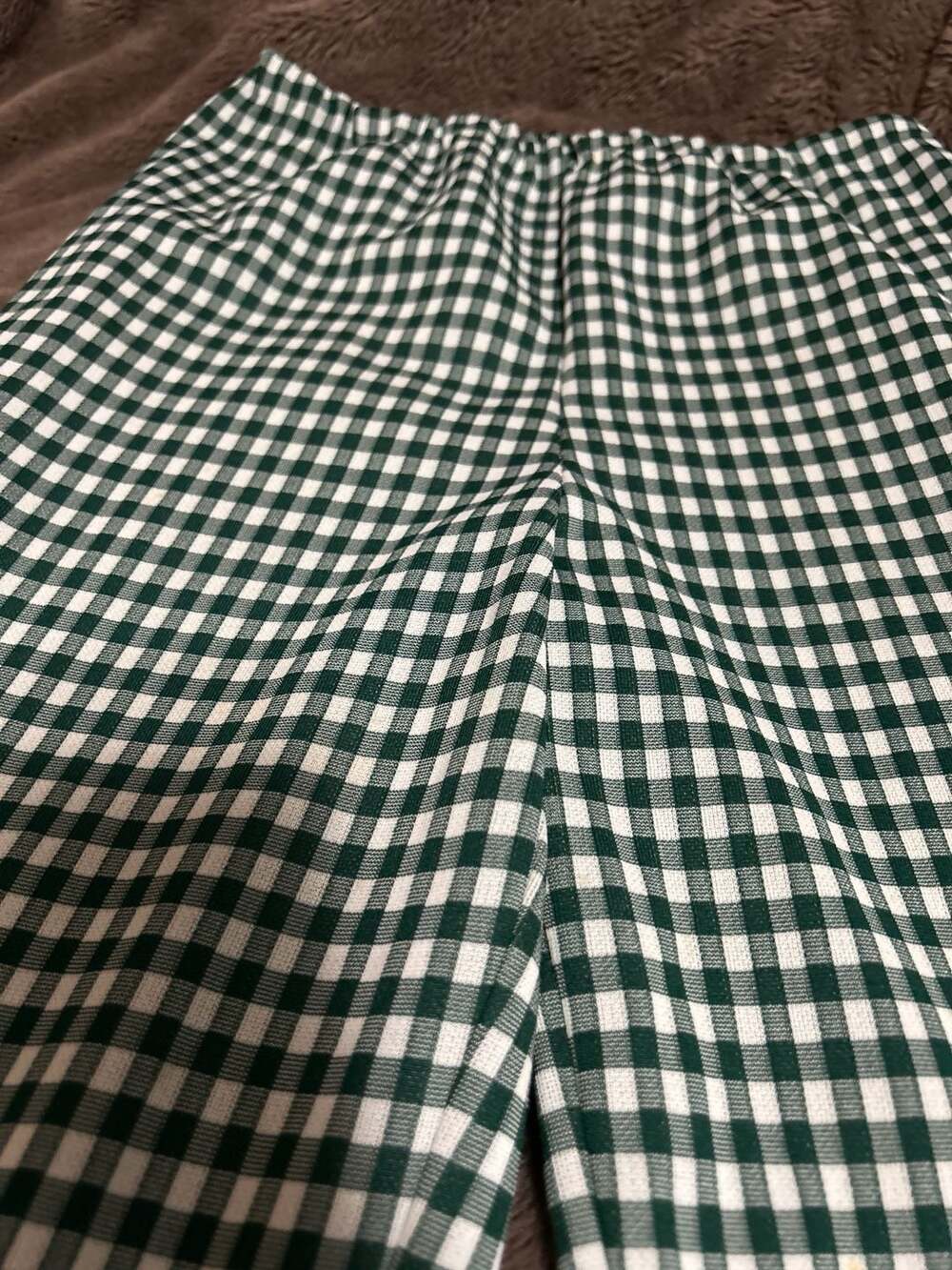Free People Dark Green and White Gingham Wide Leg Pull-On Pants - Picture 3 of 5
